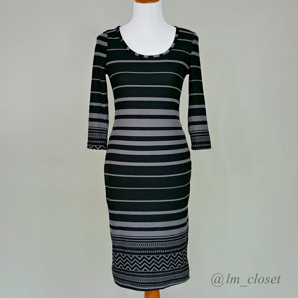Striped Bodycon Sweater Dress - Black/Grey